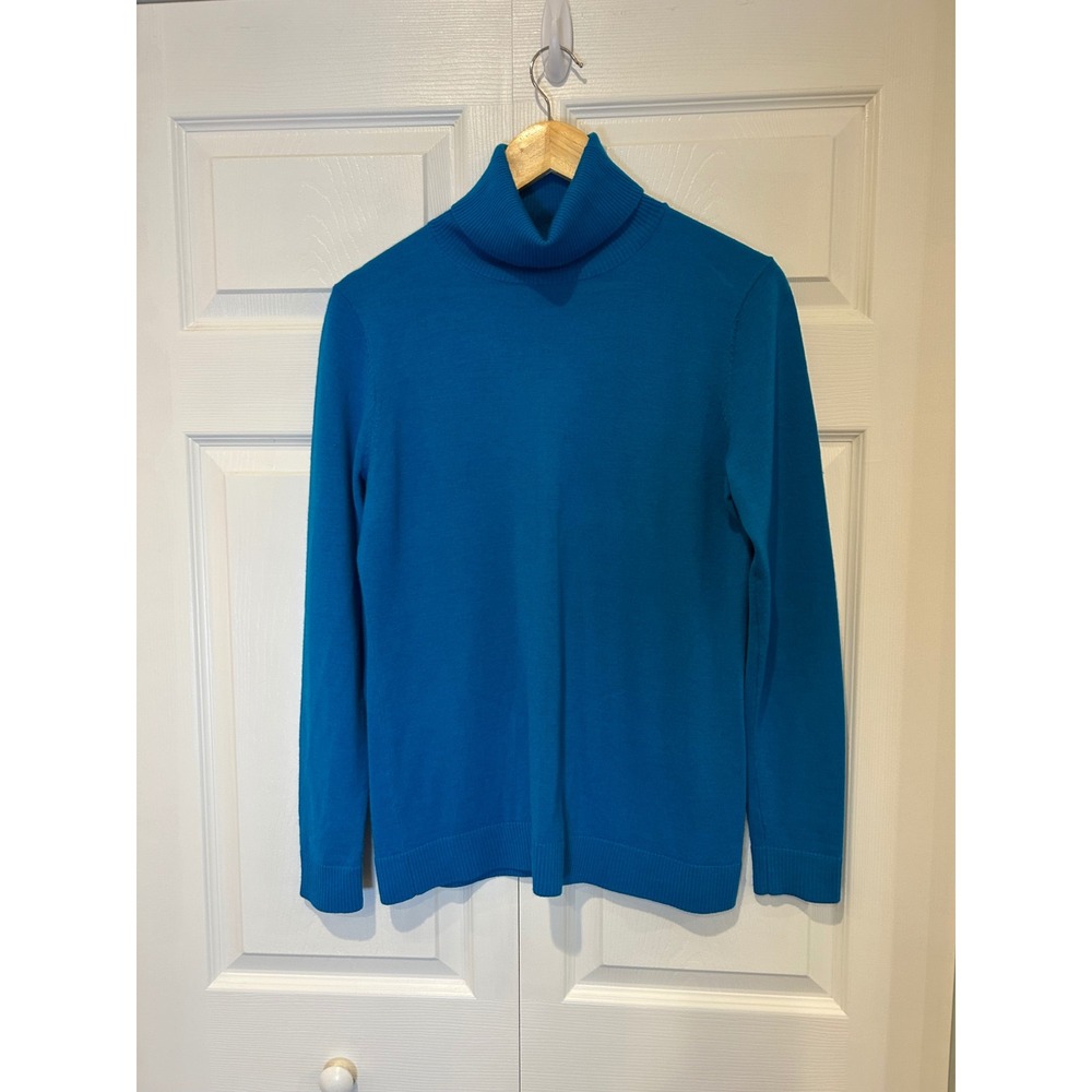 Pendleton Turtleneck Sweater Women Large Blue 100% Merino Wool Knit Long Sleeve